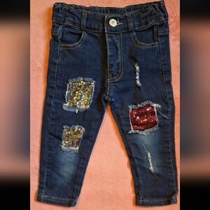 Stylish Kids Denim Jeans with Sequin Patches